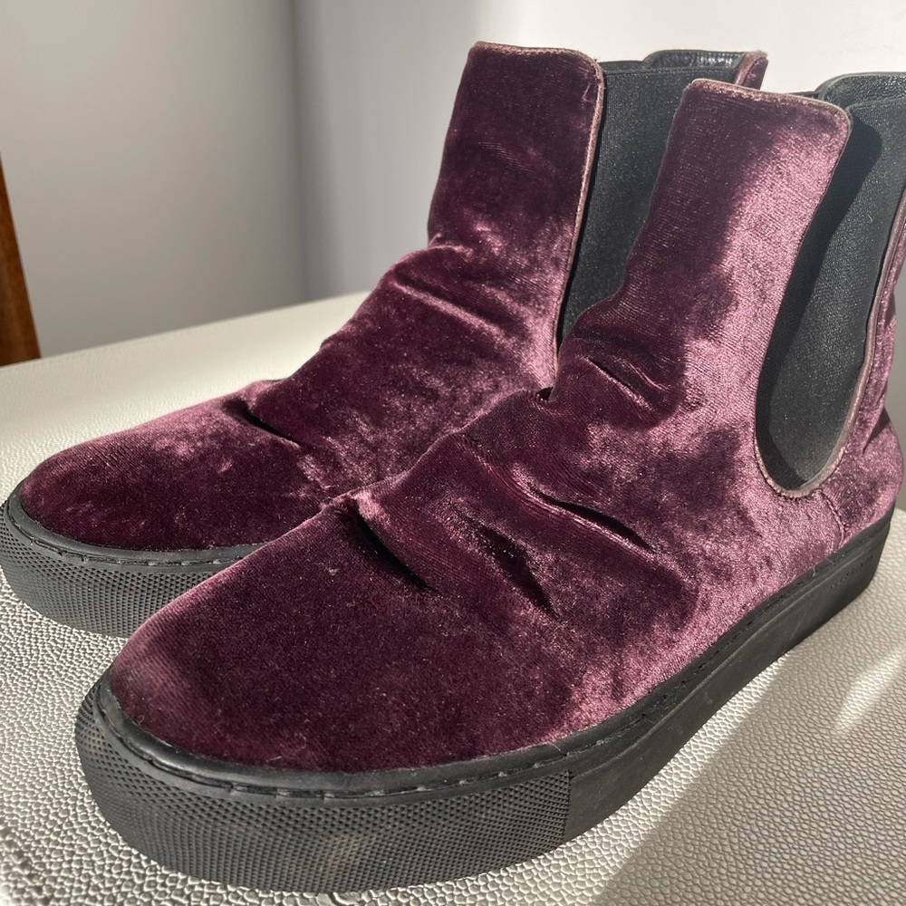 All Saints Purple Velvet High Top Sneakers